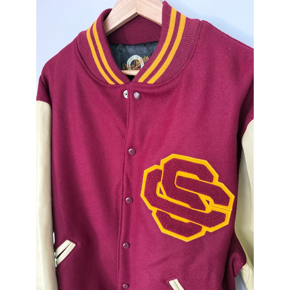 Dehen USC Trojans Varsity Jacket XXL Burgundy Wool Cream Leather Letterman USA